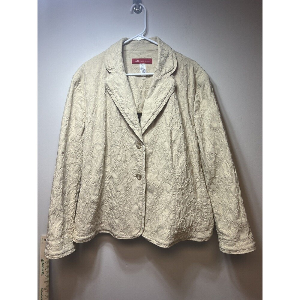 Anne Klein Blazer Beige Two Button Embossed Size 24W Vintage?